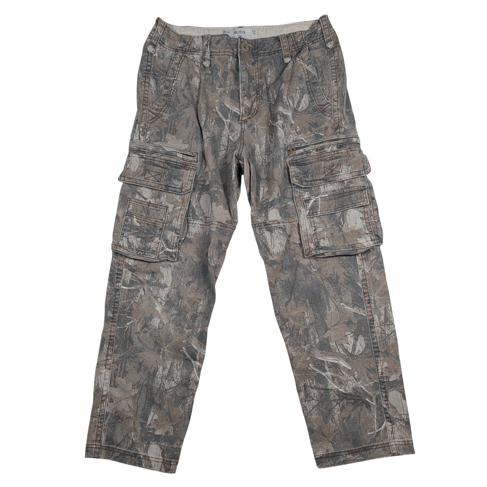 Hollister Cargo Pants Mens 31x30 Loose Fit Baggy Camo Skater Utility Leaf‎ Y2K